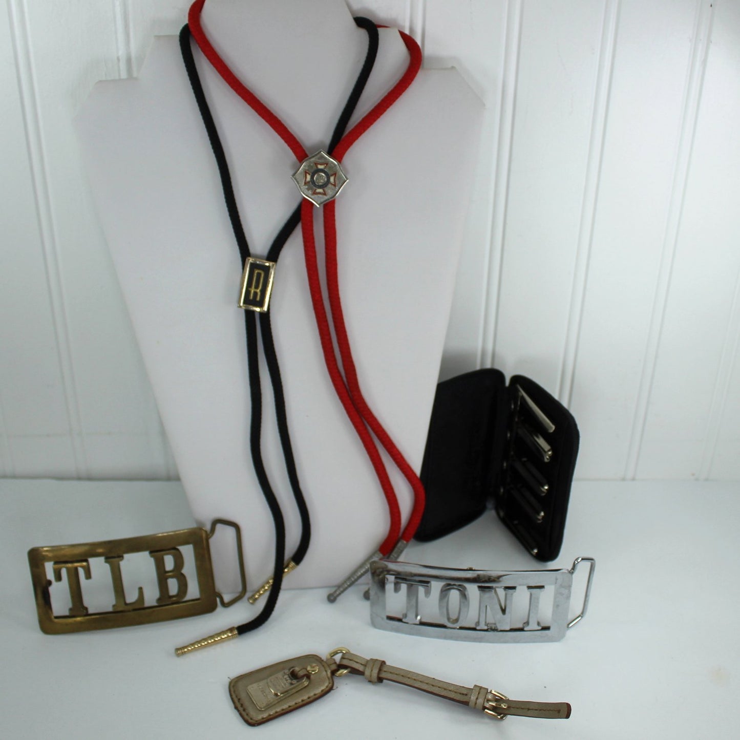 Collection Vintage Small Leather Bolo Ties Buckles partial items in listing