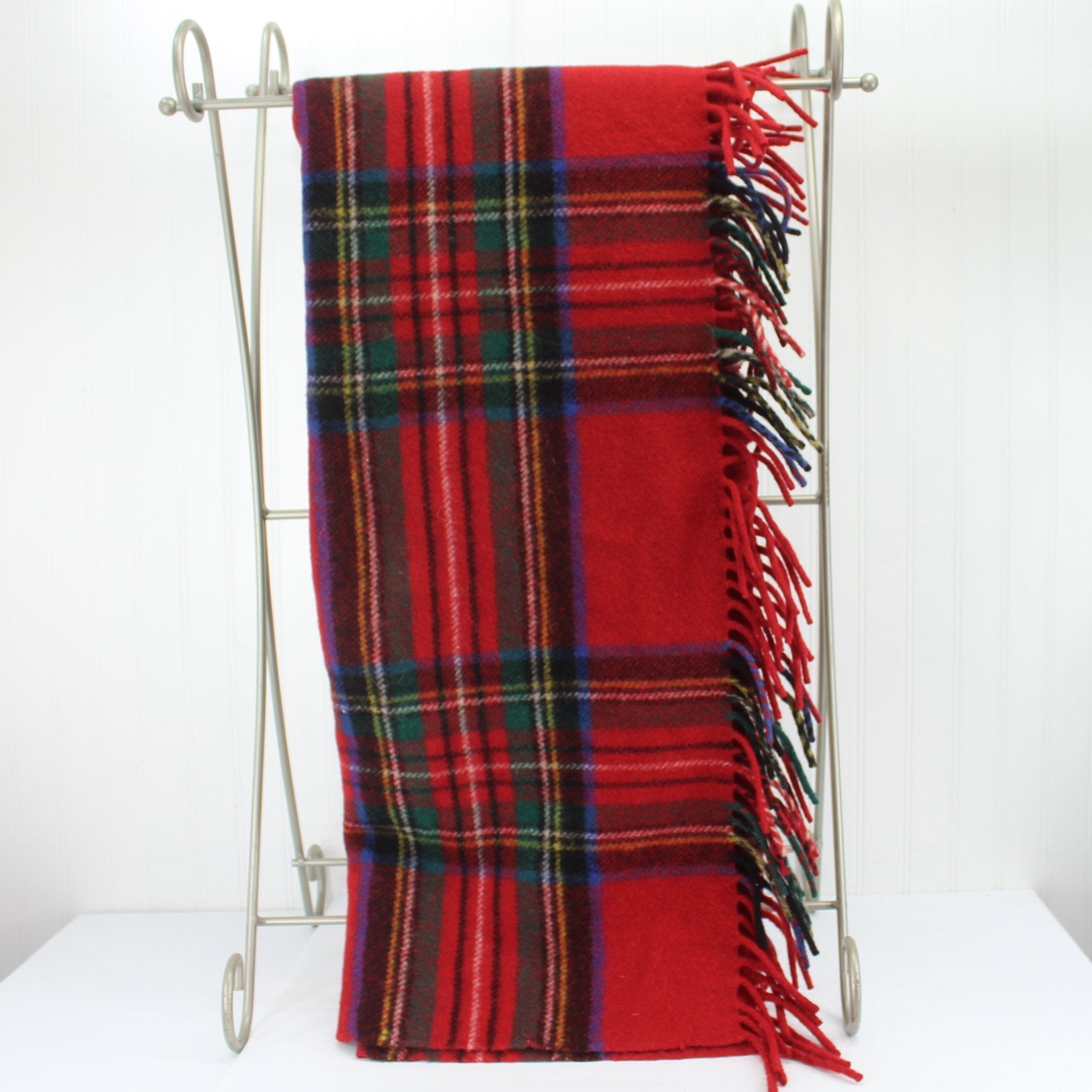Classic Wool Throw Blanket Red Plaid Made Romania Heavy Dense long view