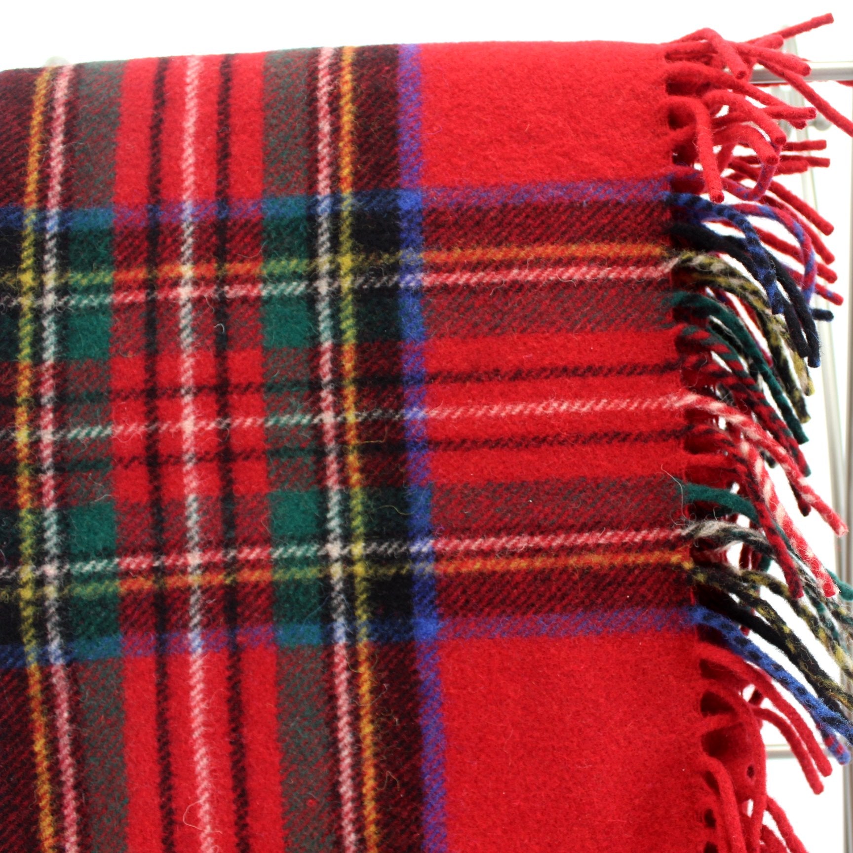 Classic Wool Throw Blanket Red Plaid Made Romania Heavy Dense closeup view