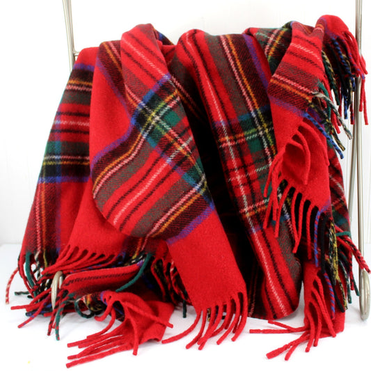 Classic Wool Throw Blanket Red Plaid Made Romania Heavy Dense