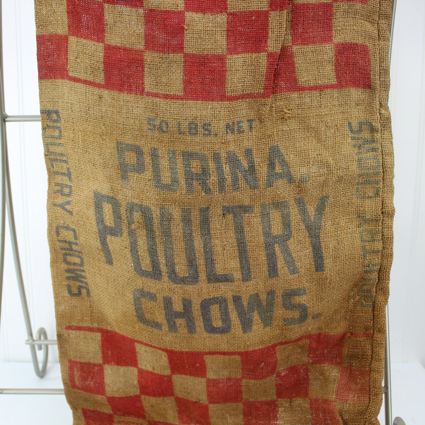 Purina Vintage Poultry Chows Burlap Feed Bag 50# Size front center bag