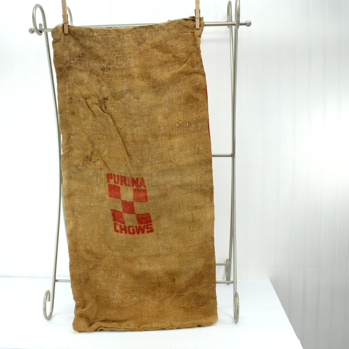 Purina Vintage Poultry Chows Burlap Feed Bag 50# Size reverse view