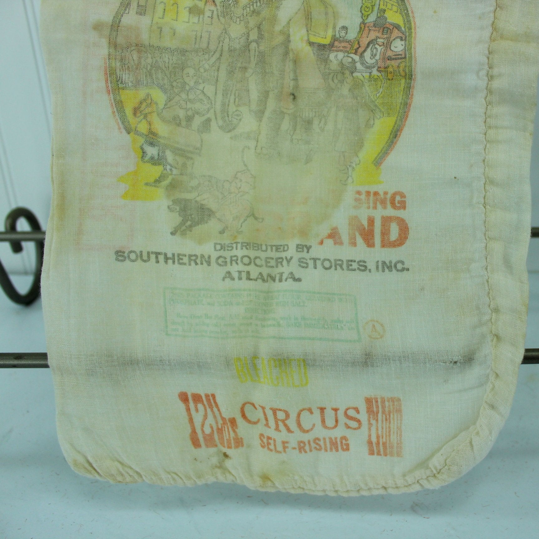Vintage Rogers Circus Flour Bag Sack Southern Grocery Stores Atlanta 12# Size closeup bag bottom view
