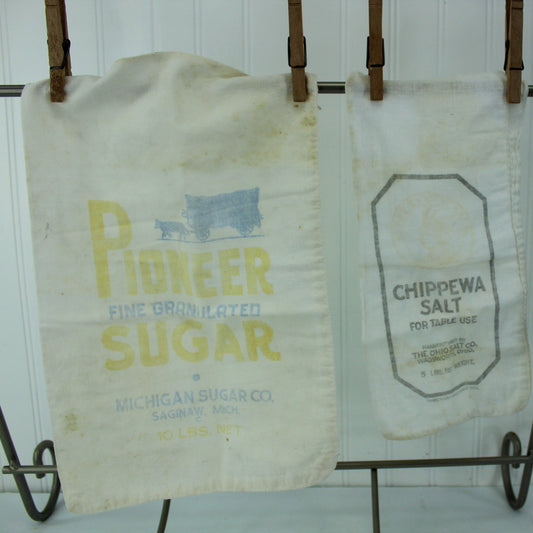 Vintage Pioneer Sugar Bag Sack Covered Wagon 10# Chippewa Salt 5# Adv. Collectibles