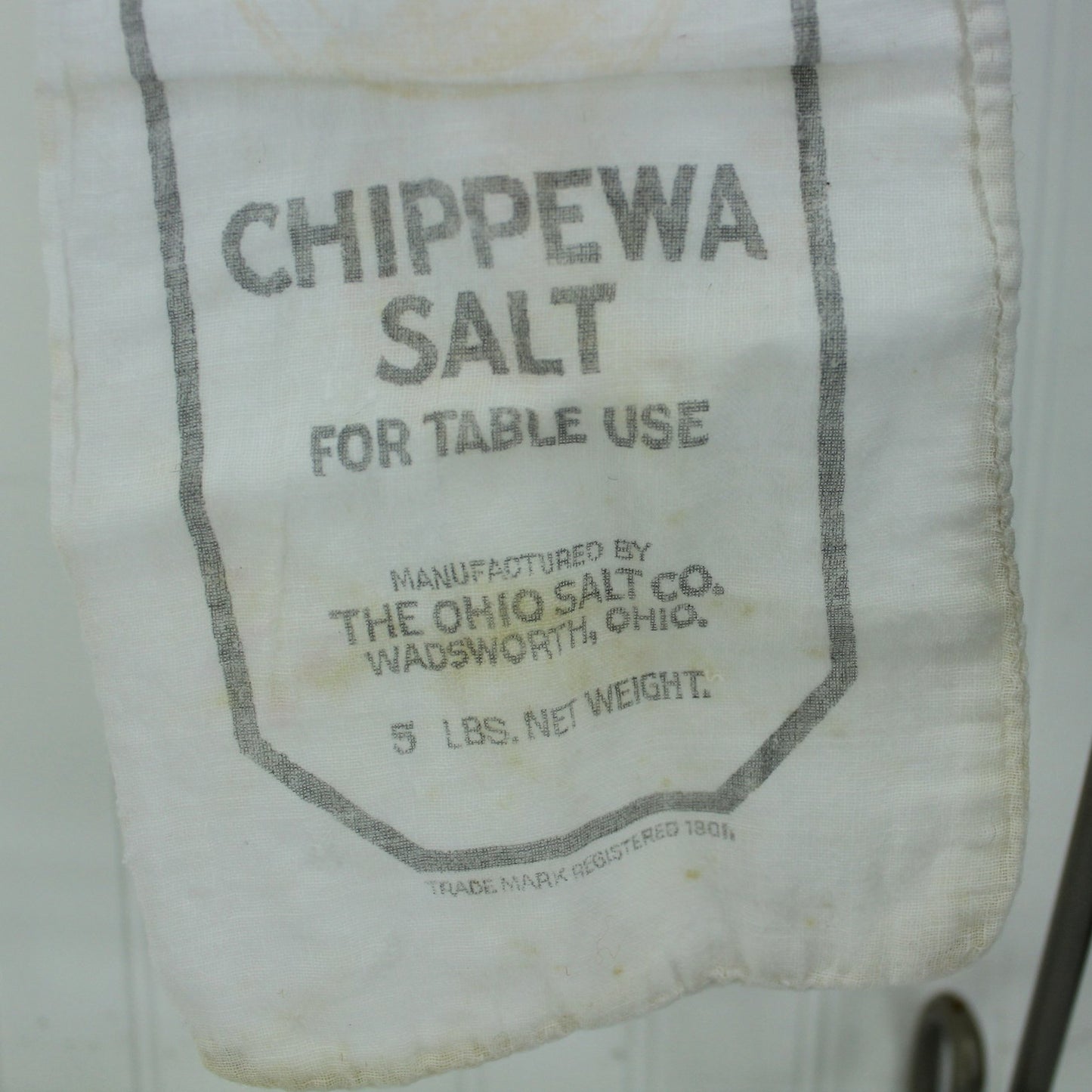 Vintage Pioneer Sugar Bag Sack Covered Wagon 10# Chippewa Salt 5# Adv. Collectibles closeup salt bag