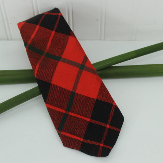 Berman Bach Ltd Milwaukee Necktie Wool Cotton Blend Red Black Plaid 56" X 3 1/4"