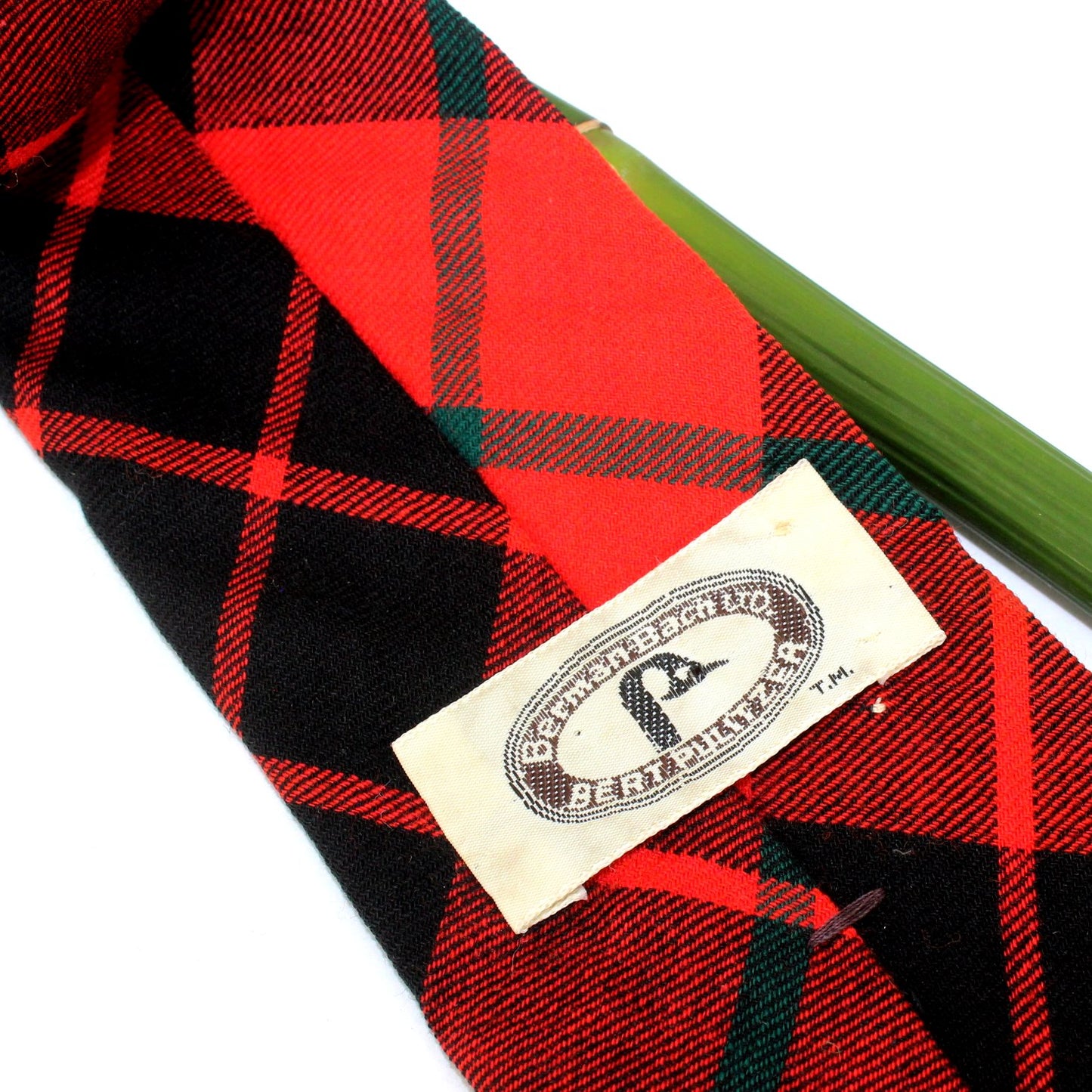 Berman Bach Ltd Milwaukee Necktie Wool Cotton Blend Red Black Plaid 56" X 3 1/4" original maker tag