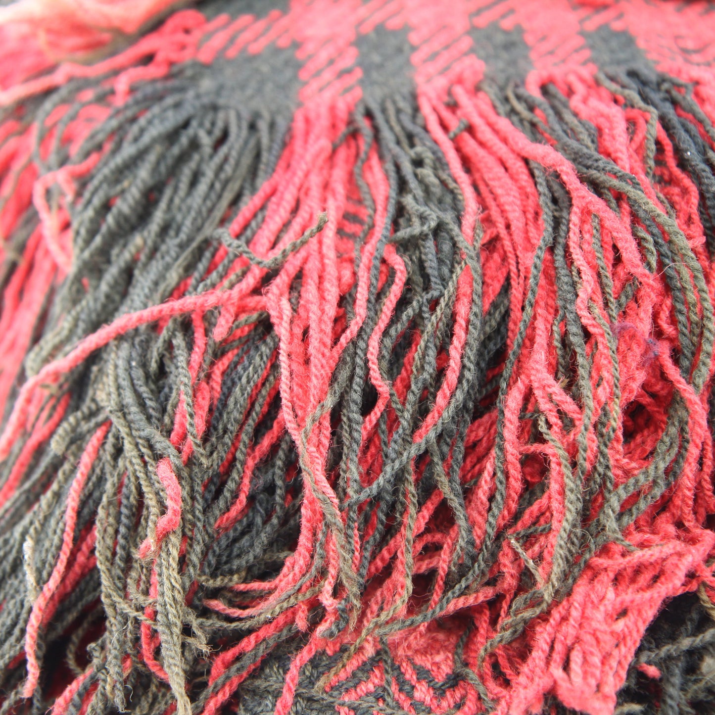 Antique 1800's Wool Coverlet Blanket Red Black Checkerboard 66" X 92"