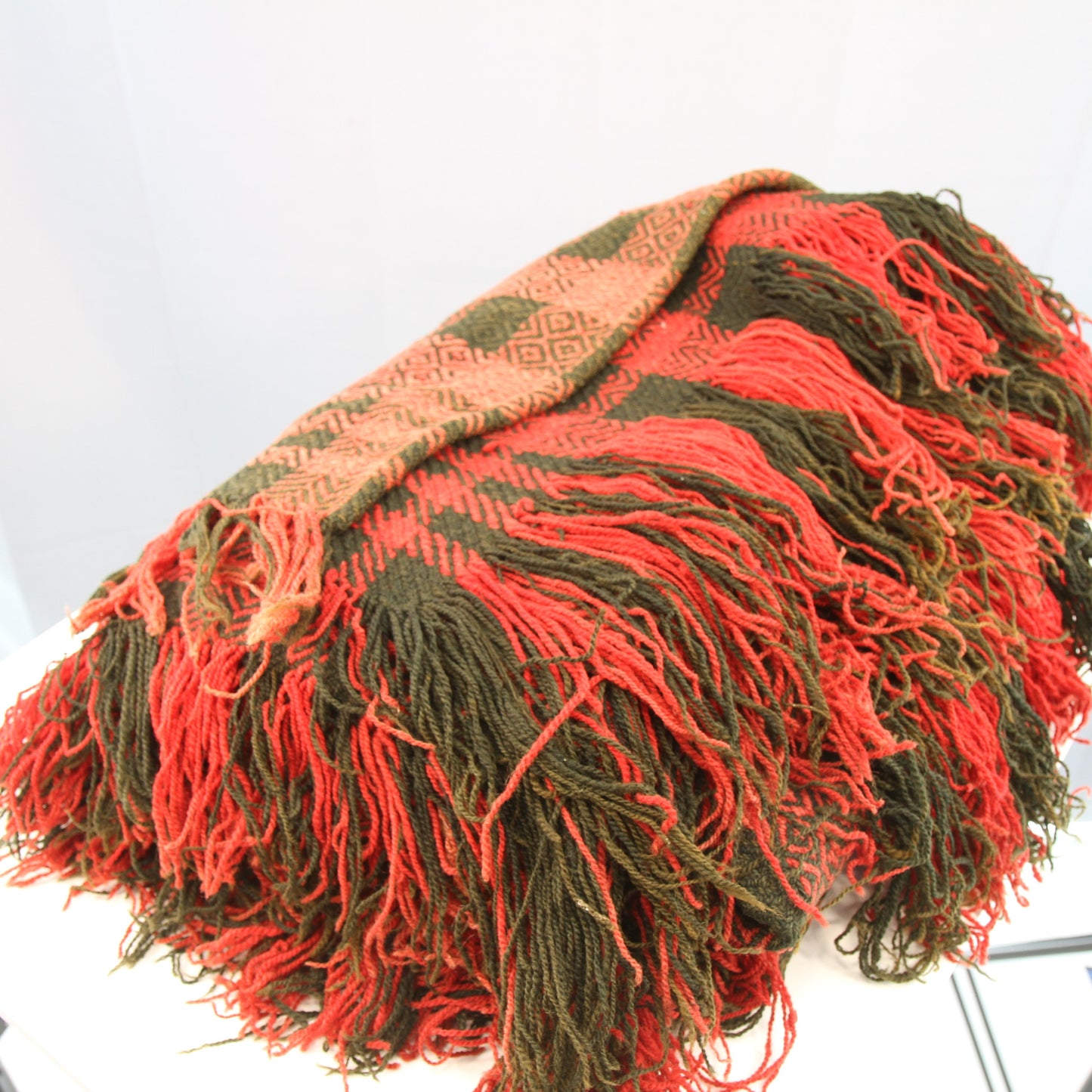 Antique 1800's Wool Coverlet Blanket Red Black Checkerboard 66" X 92"