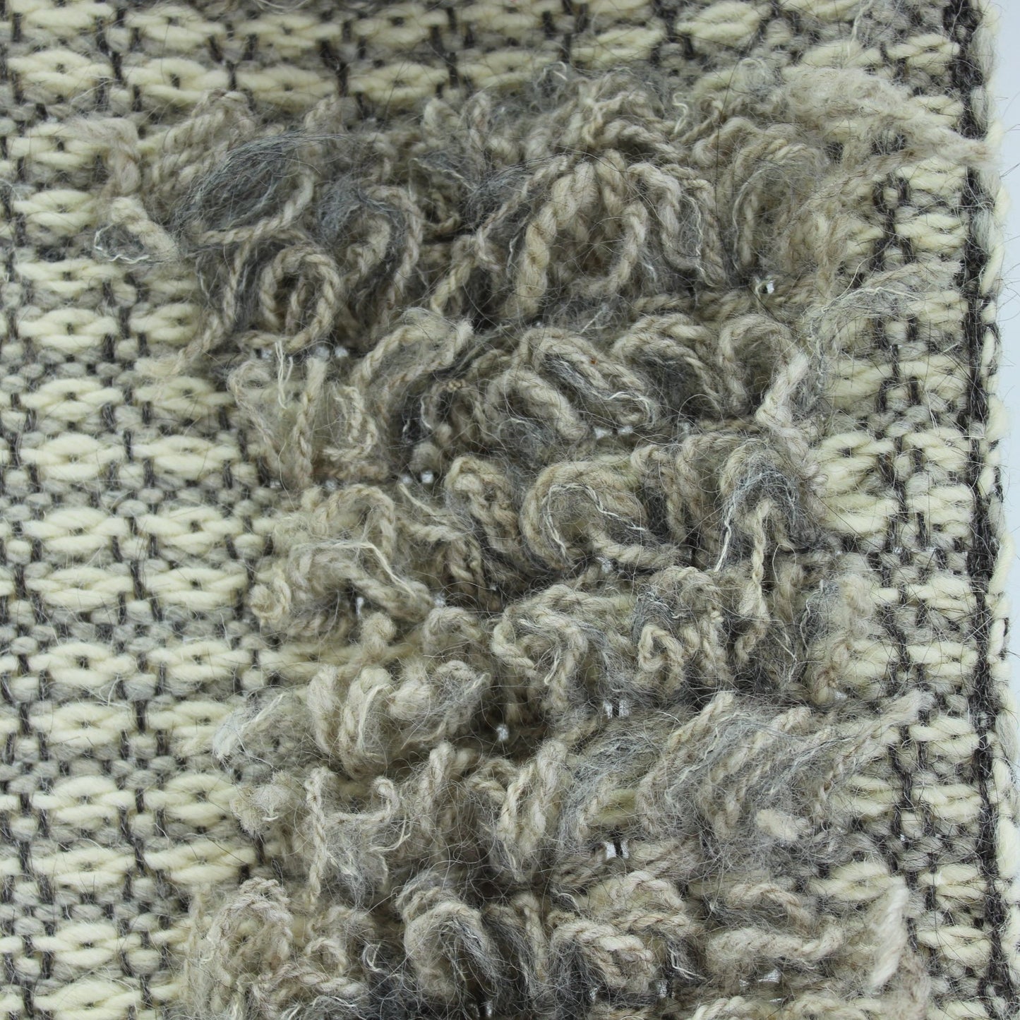 Artisan Hand Loomed Wool Wall Hanging Estate Unused Vintage closeup design edge