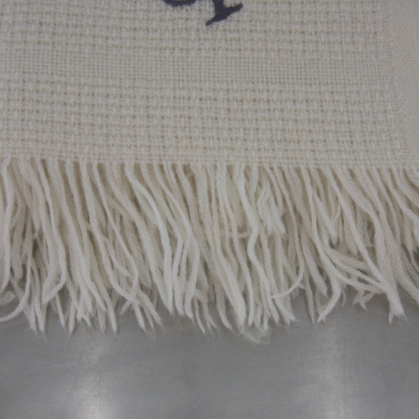 Vintage Faribo Wool/Acrylic Fringed Throw Ivory w/Initial "P" 46 X 50