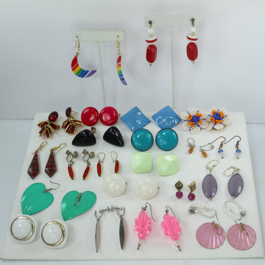 Collection 23 Pairs Earrings Vintage Unmarked Plastic Metal Costume DIY Resale