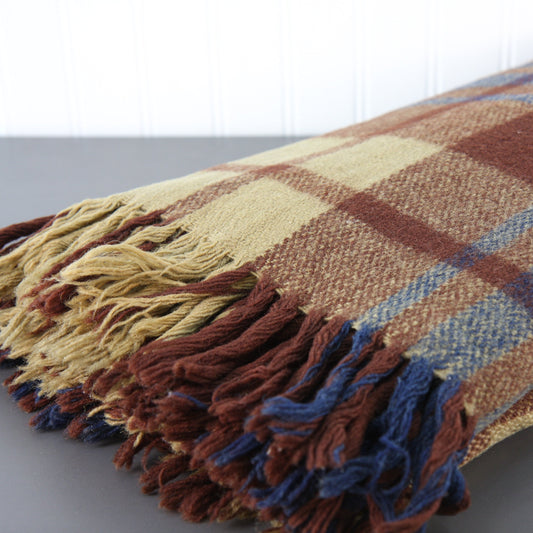 Unlabeled Wool Brown Plaid Fringed Throw 58 X 64