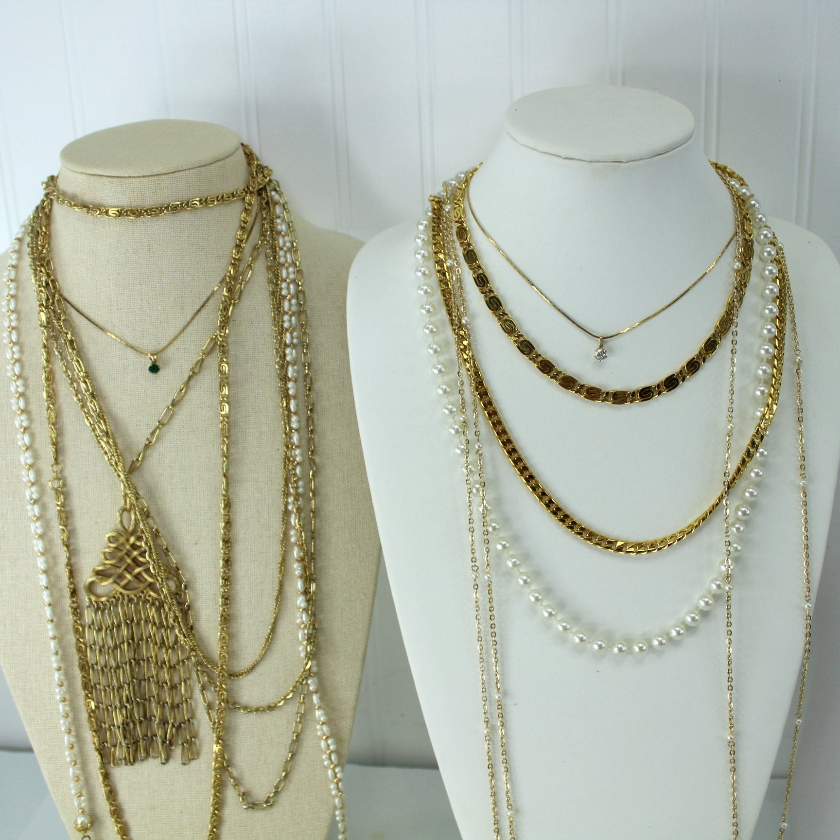 Collection Lot Jewelry Unmarked Necklaces Bracelets Wearables Resale closer view necklaces