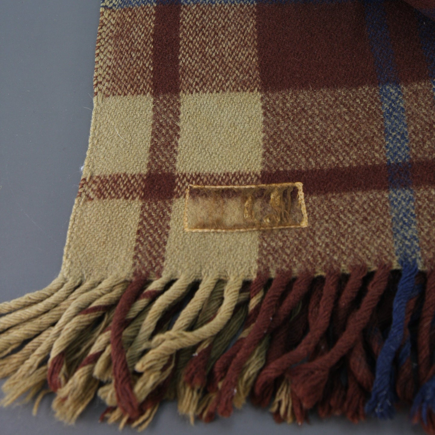 Unlabeled Wool Brown Plaid Fringed Throw 58 X 64