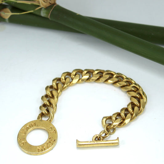 Vintage St. John Gold Tone Curb Chain Link Bracelet Toggle Closure