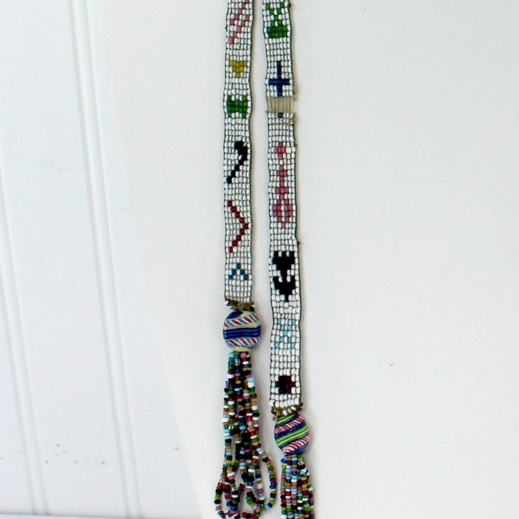 Estate Southwest Native Ceremonial Beaded Tassle Necklace 55" Vintage flaw or on purpose missing beads