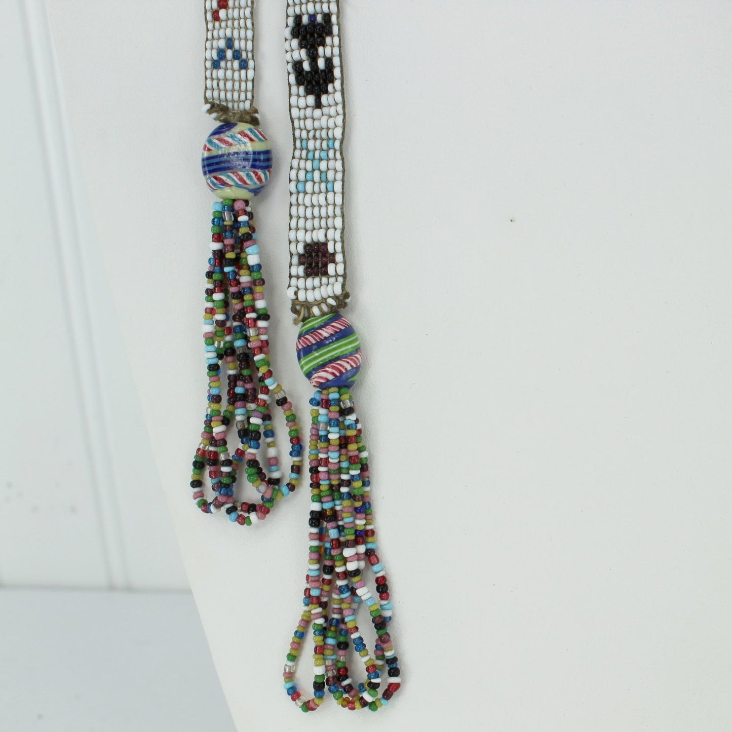 Estate Southwest Native Ceremonial Beaded Tassle Necklace 55" Vintage tassels hanging from necklace