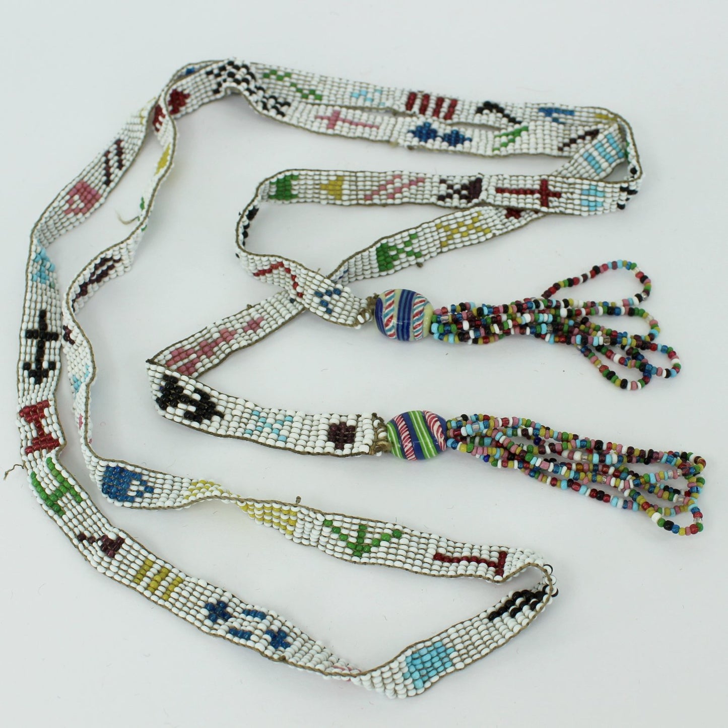 Estate Southwest Native Ceremonial Beaded Tassle Necklace 55" Vintage flexible comfortable wearable