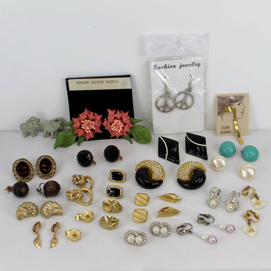 Collection 22 Pairs Earrings 1 Ear Band Screw Clip Posts Unmarked Lot Estates