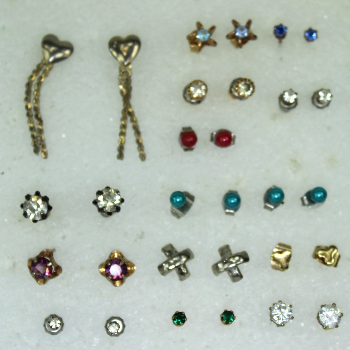 Collection 15 Pairs Post Stud Earrings Unmarked Estate