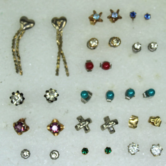 Collection 15 Pairs Post Stud Earrings Unmarked Estate