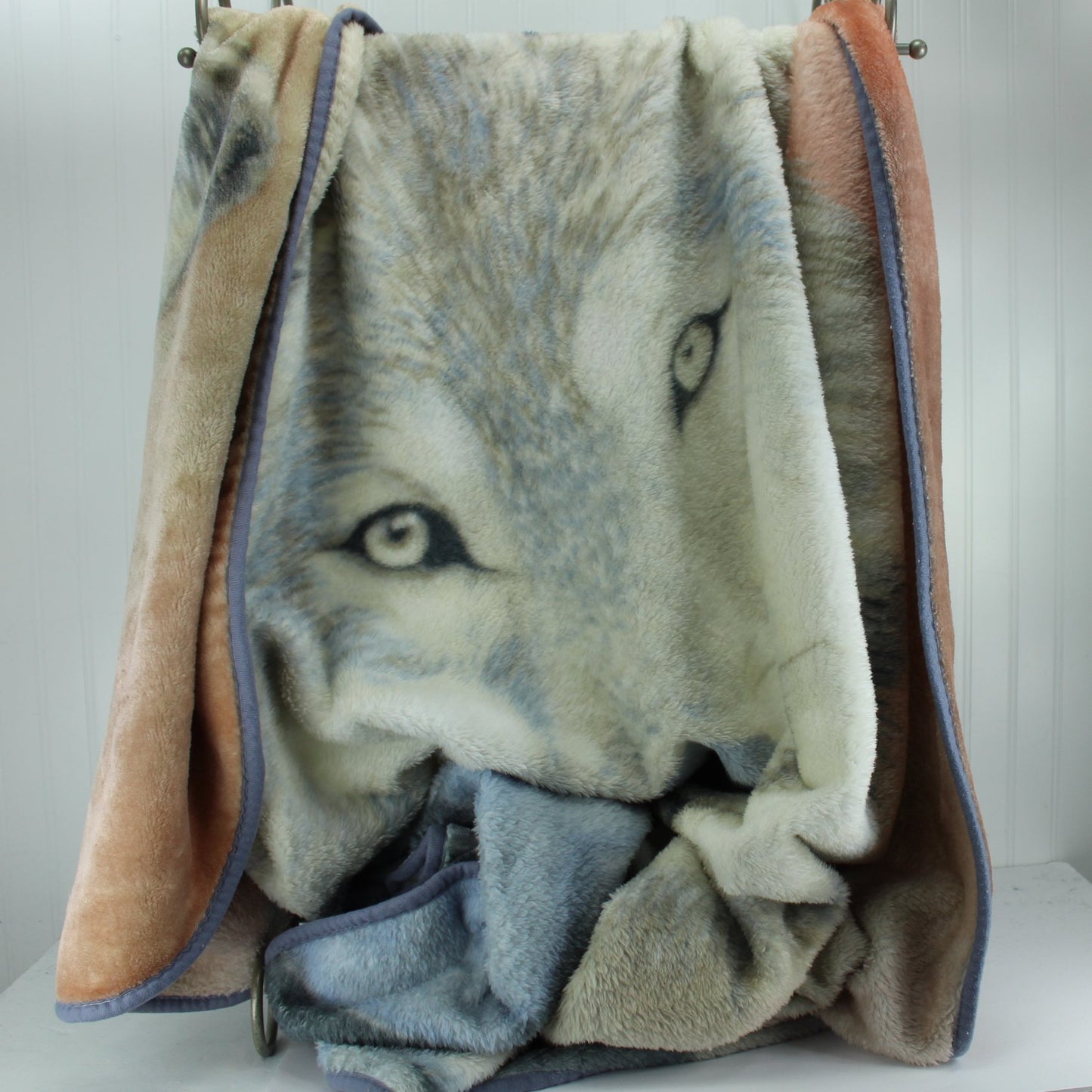 Shavel Polyester Throw Blanket Wolf Beautiful Colors Grey Blues Peach soft nap  plush