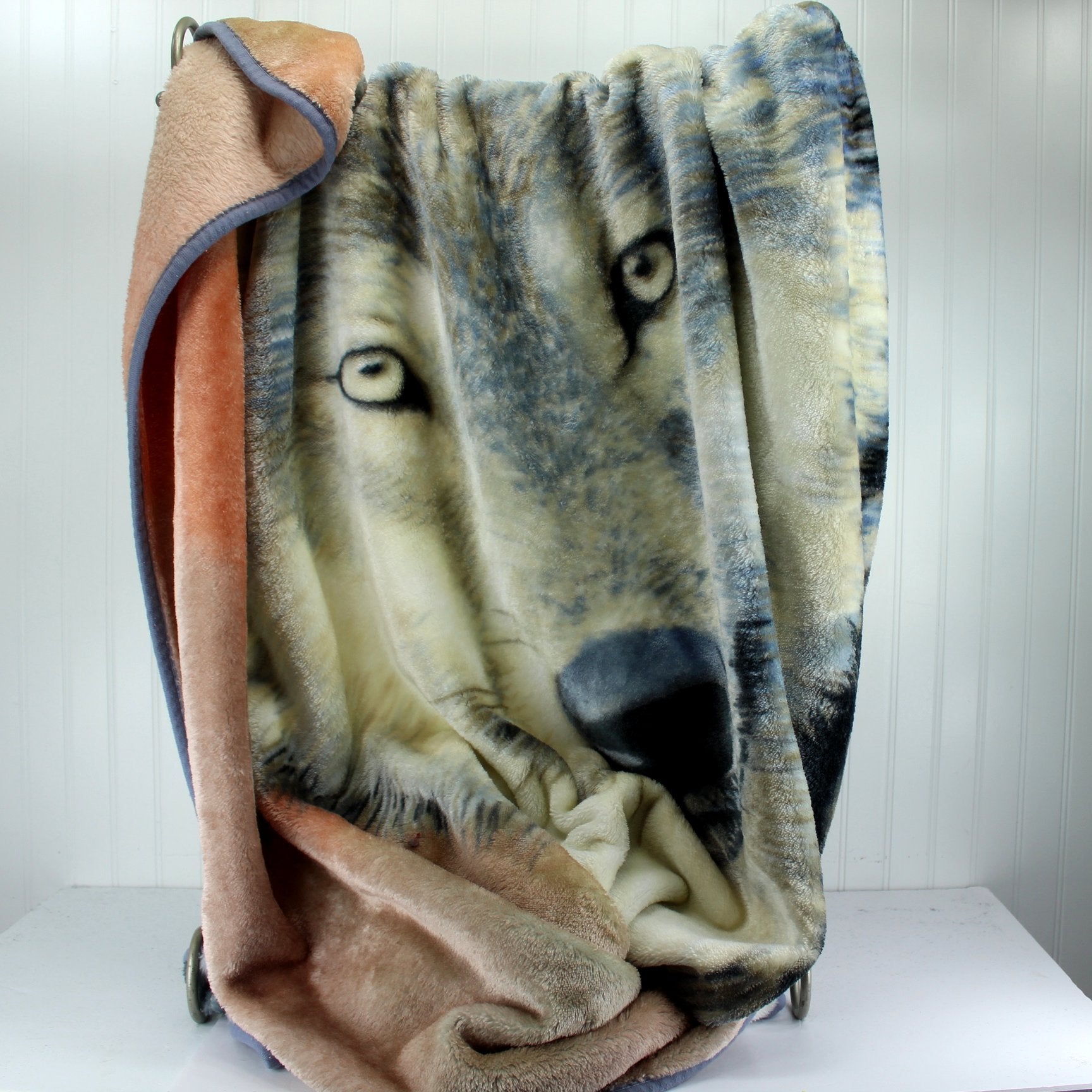 Shavel Polyester Throw Blanket Wolf Beautiful Colors Grey Blues Peach