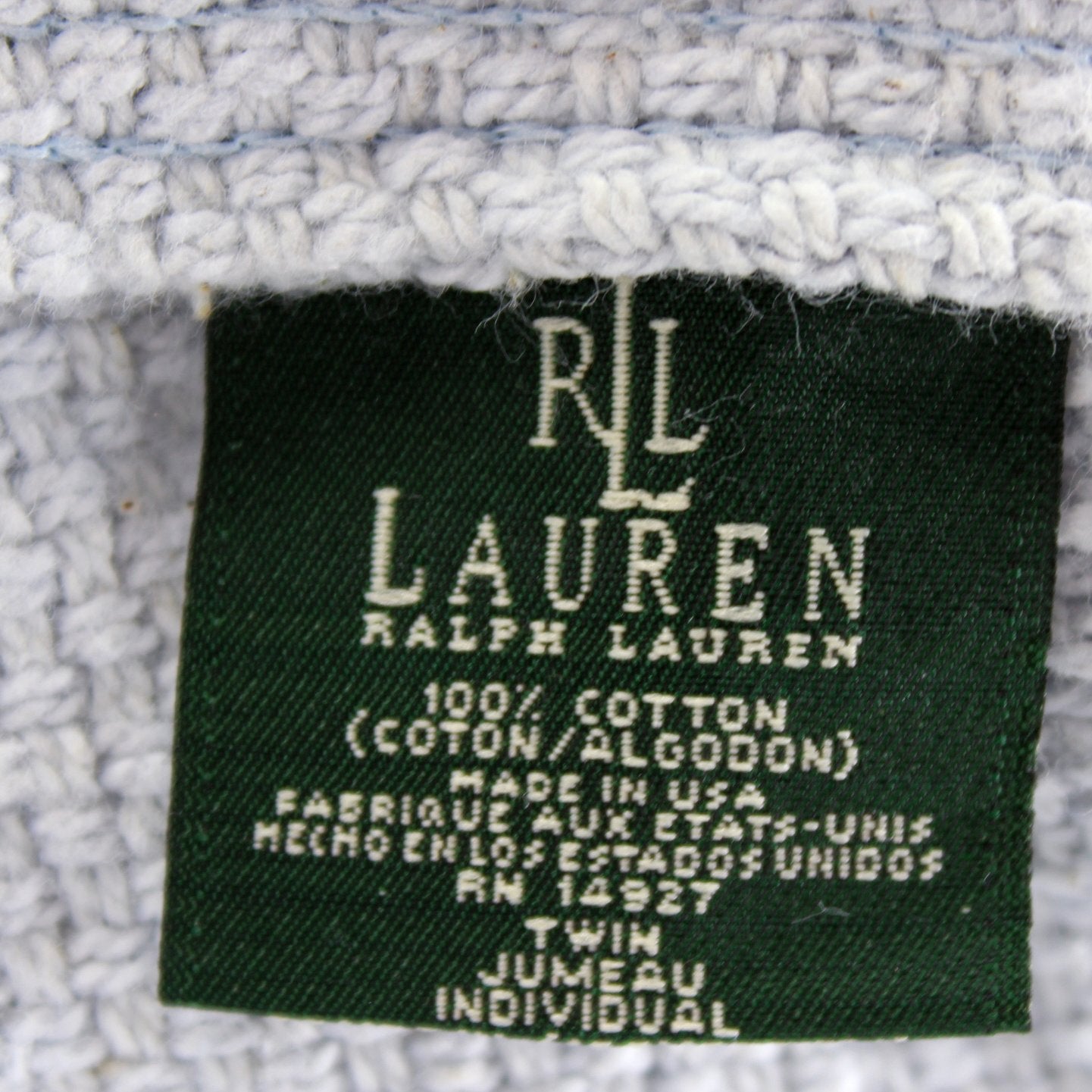 Ralph Lauren Cotton Blanket Pale Blue 66 1/2" X 84" Discounted original tag