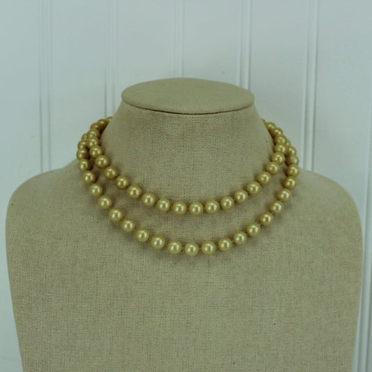 Majorica Vintage Double Strand Pearl Necklace Champagne Pearl Crystal Closure 16"