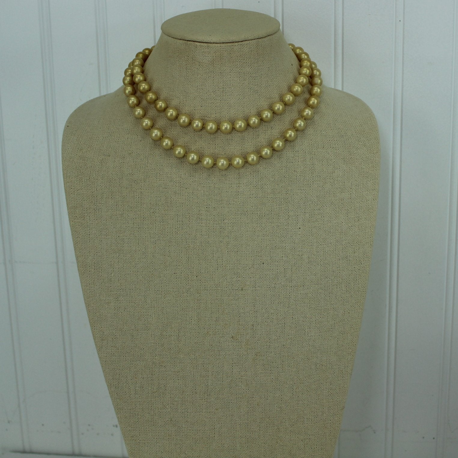 Majorica Vintage Double Strand Pearl Necklace Champagne Pearl Crystal Closure 16" long view pearls