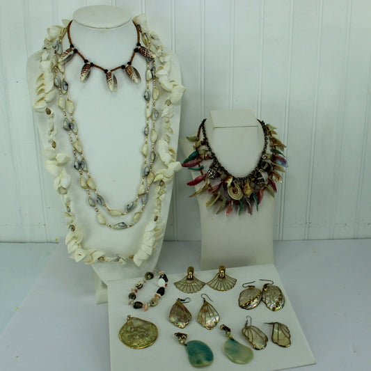 Collection 13 Vintage Shell Jewelry Necklaces Big Earrings Pendant