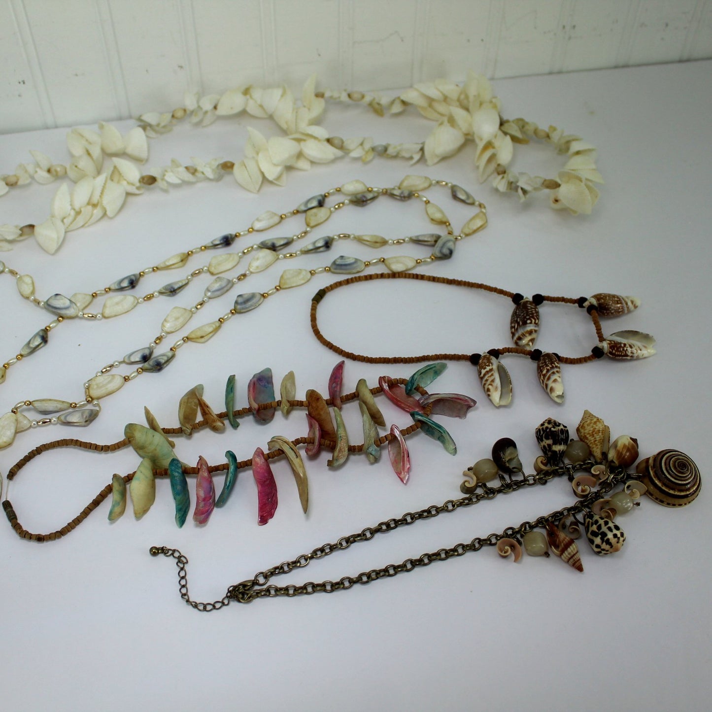 Collection 13 Vintage Shell Jewelry Necklaces Big Earrings Pendant table ppix necklaces