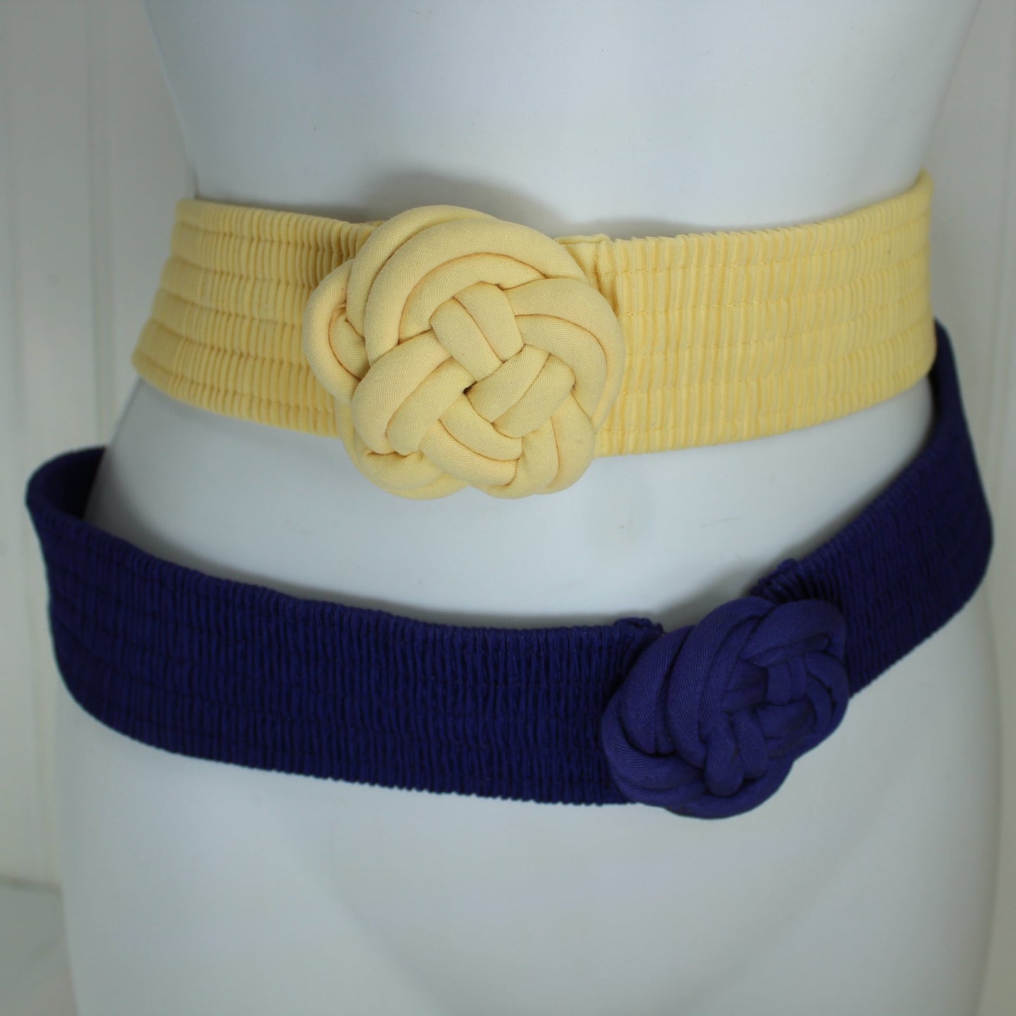 Vintage 2 Stretch Belts Floral Knots Focal Yellow Royal Blue