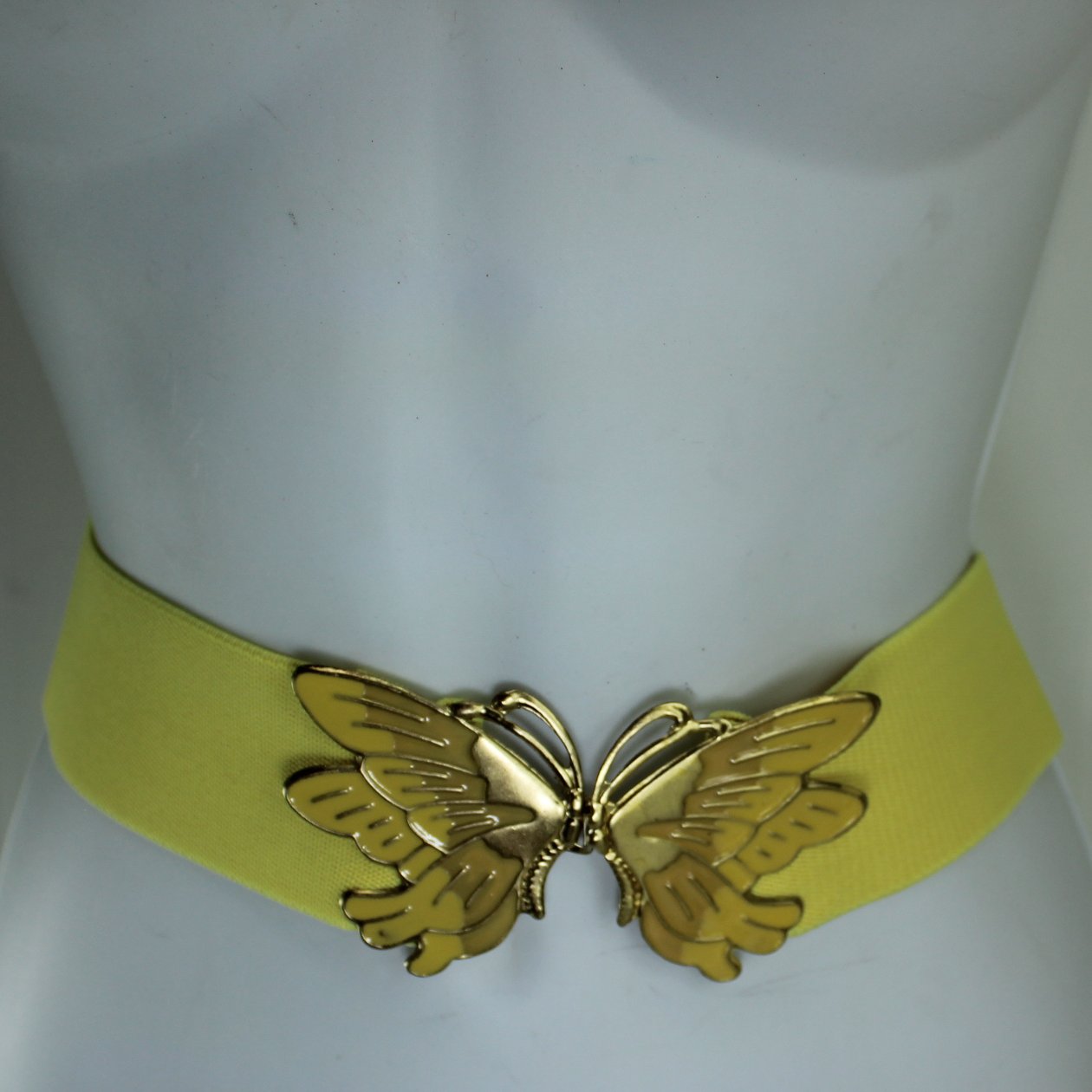 Vintage Yellow Stretch Belt Metal Butterfly Clip Buckle