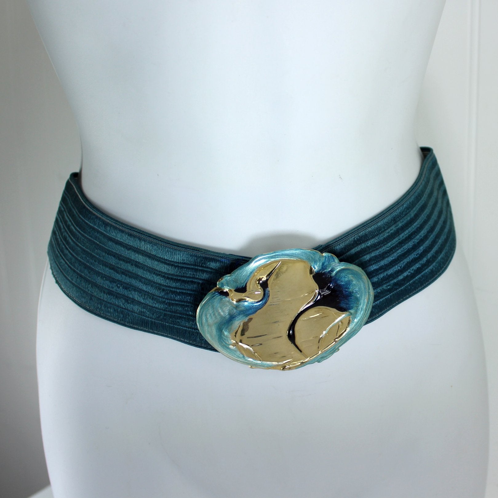 Charmant Heron Vintage Turquoise Teal Stretch Belt Clip Buckle on body pix