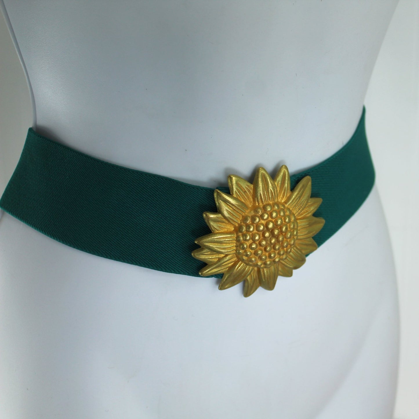 Vintage Turquoise Teal Stretch Belt Metal Sunflower Clip Buckle