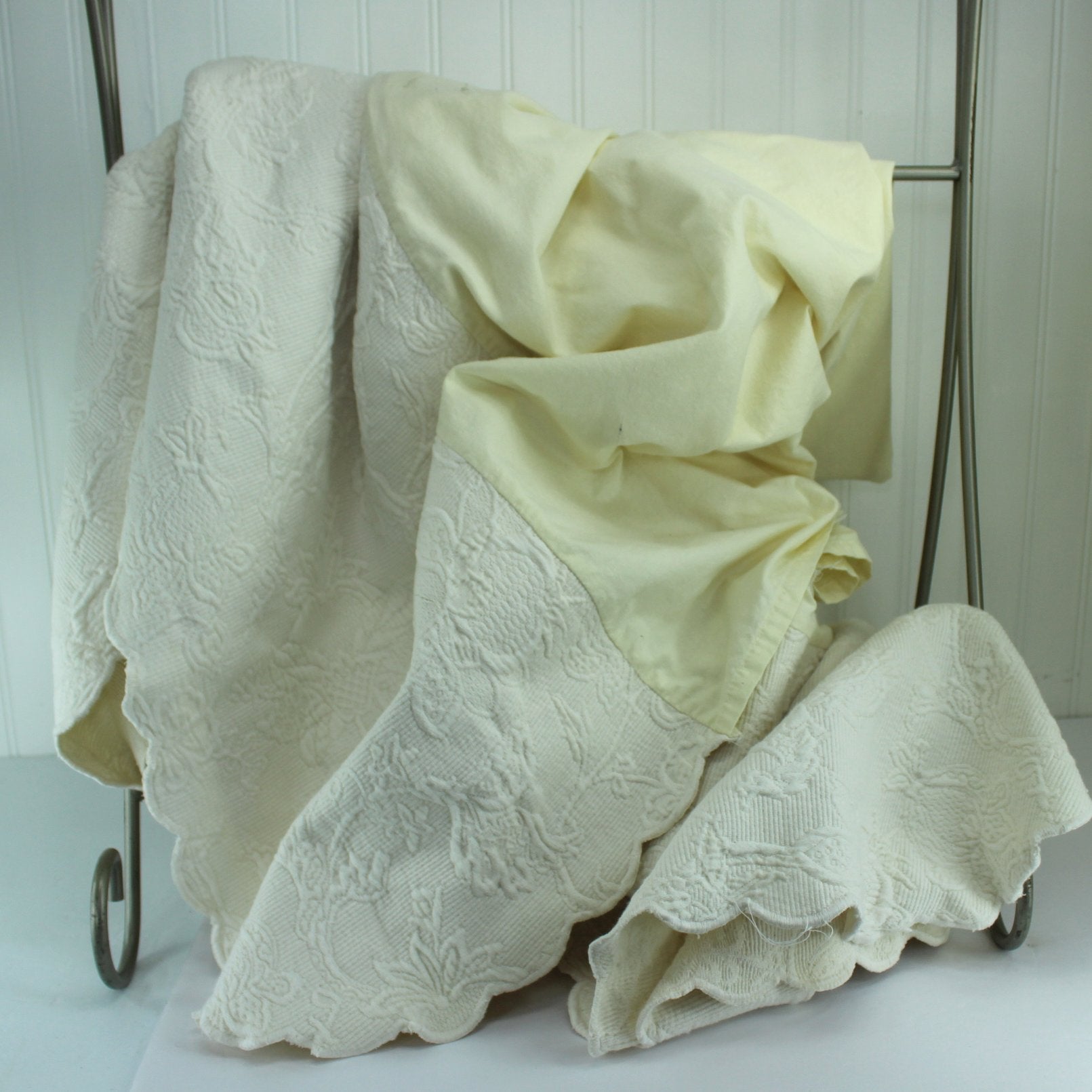 Matelasse Cotton Bed Skirt Off White Full Size Use Repurpose DIY