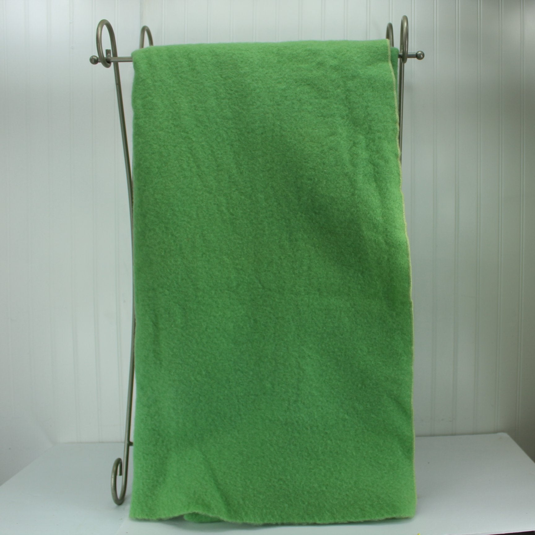 Grass Green Small Wool Blanket DIY Repurpose Use 64" X 70" linear view