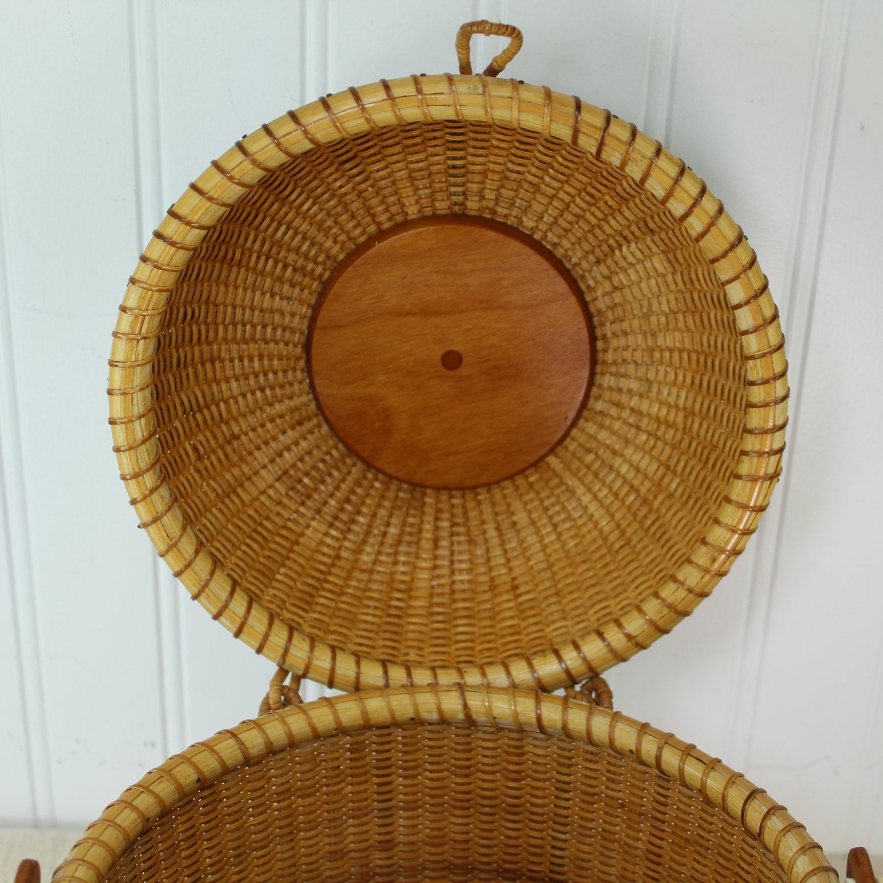 Nantucket Friendship Basket Purse Shell Ivory Decorated Rare Dome Shape top showing excellent craft