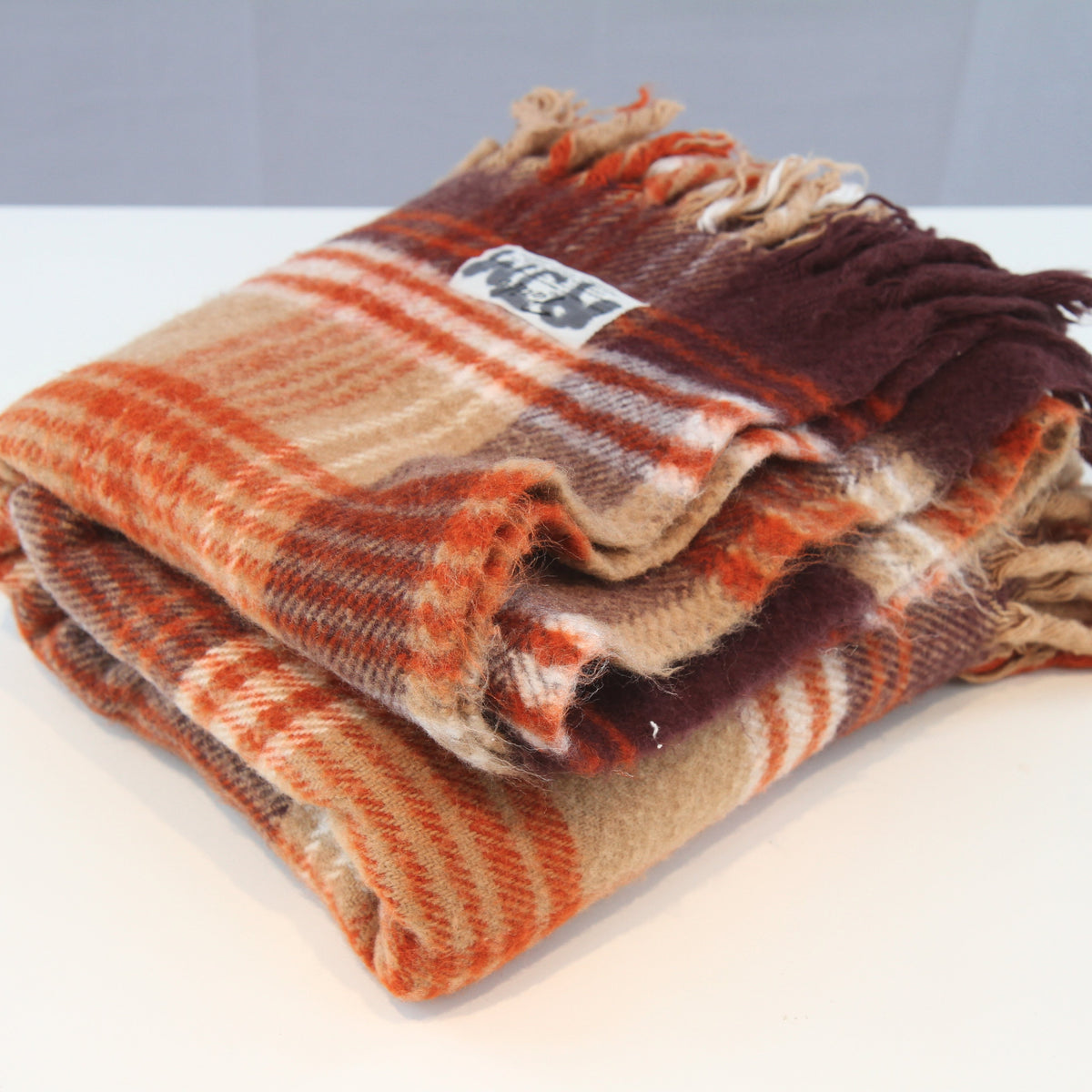 Vintage Faribo Brown Rust Fringed Throw Stadium Blanket 36W x 52L