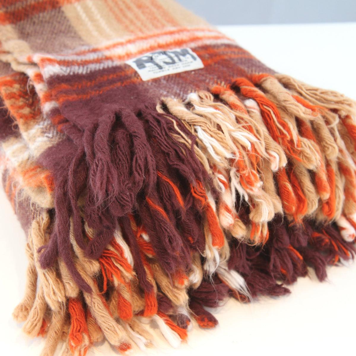 Vintage Faribo Brown Rust Fringed Throw Stadium Blanket 36W x 52L