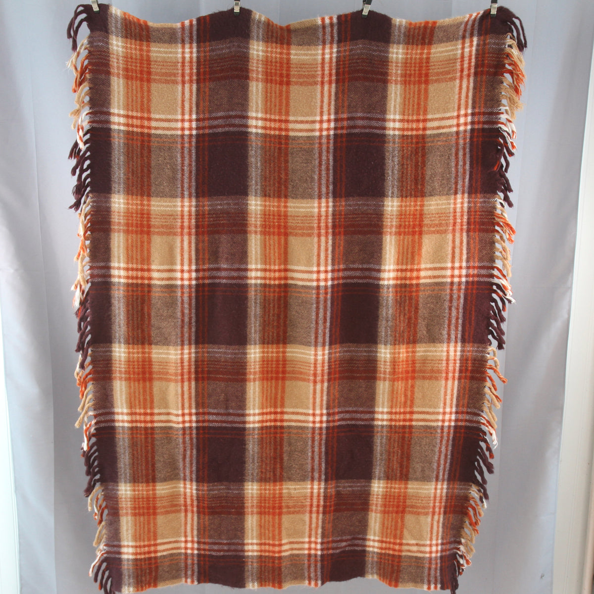 Vintage Faribo Brown Rust Fringed Throw Stadium Blanket 36W x 52L