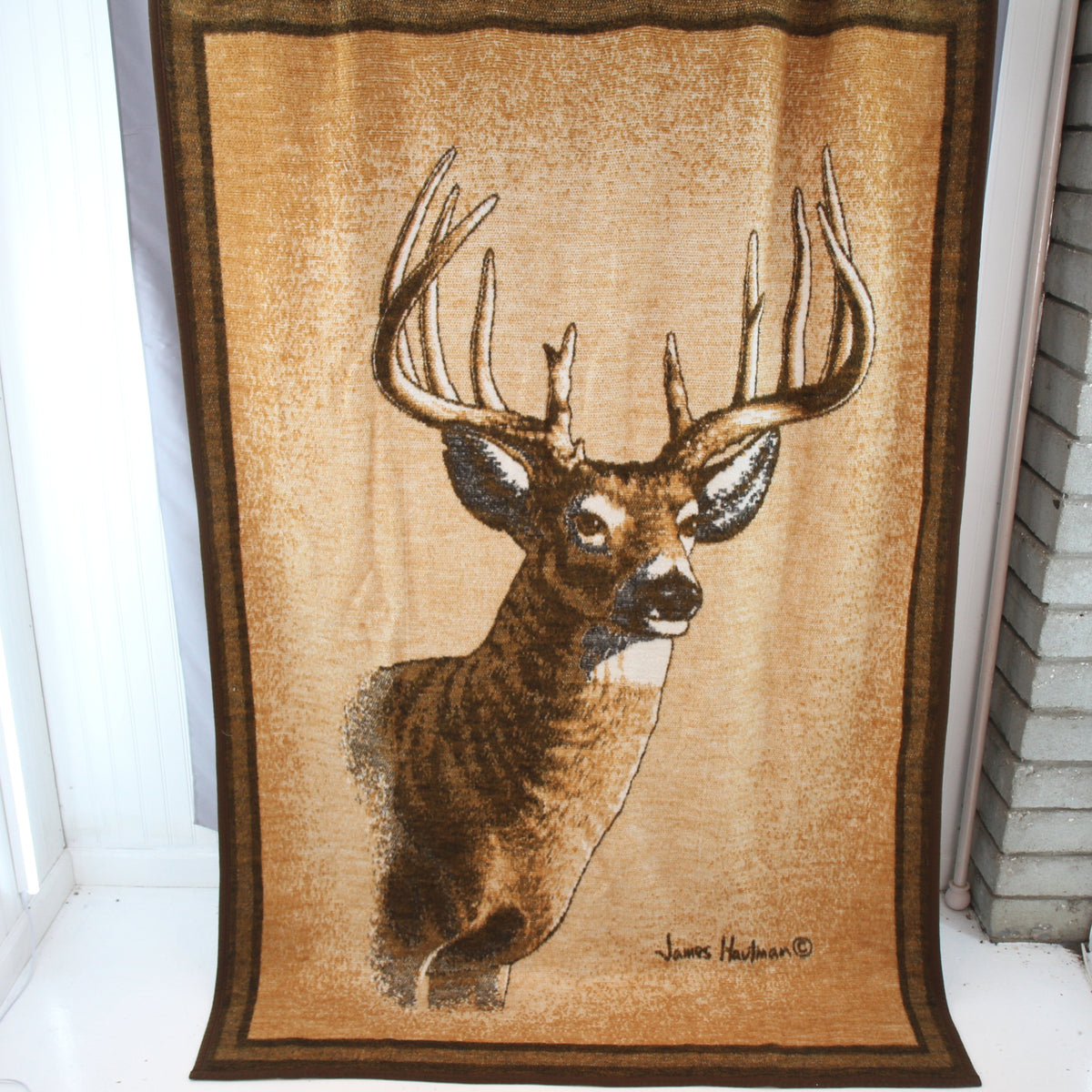 Vintage Biederlack James Hautman Deer Plush Blanket Throw 53 1/2W x 76L