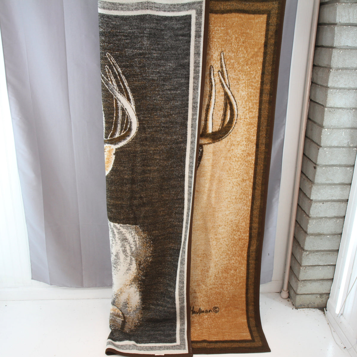 Vintage Biederlack James Hautman Deer Plush Blanket Throw 53 1/2W x 76L