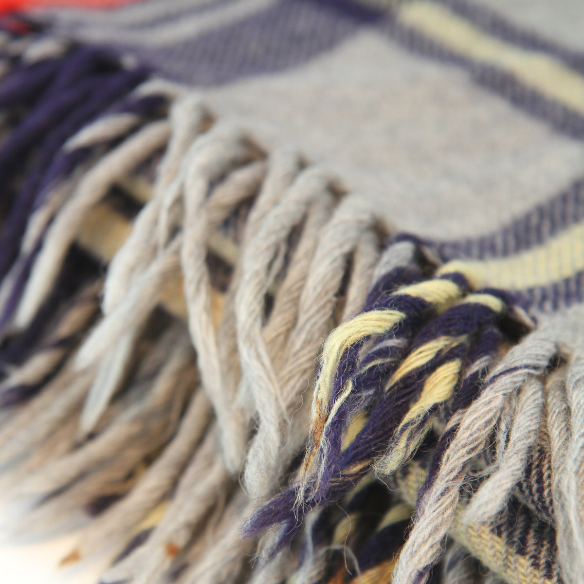 Vintage Troy Plaid Fringed Wool Cabin Camp Blanket 54W x 66L. Has the traditional feel and smell of wool.