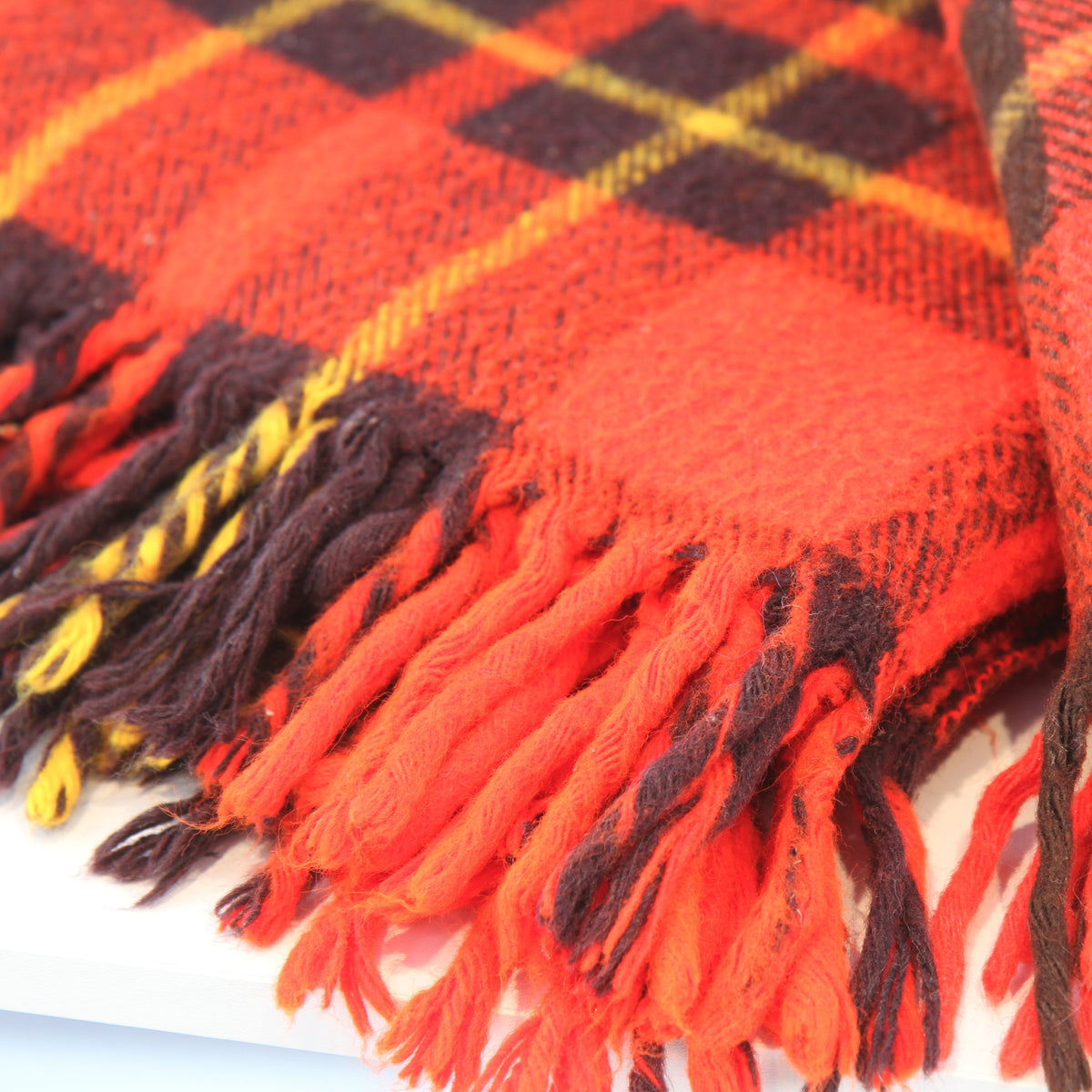 Pair Vintage Classic Red Plaid Throws Stadium Blankets 54 X 54. Believed to be made by Faribo.&nbsp;