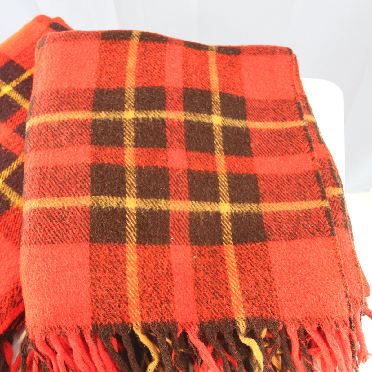 Pair Vintage Classic Red Plaid Throws Stadium Blankets 54 X 54. Believed to be made by Faribo.&nbsp;