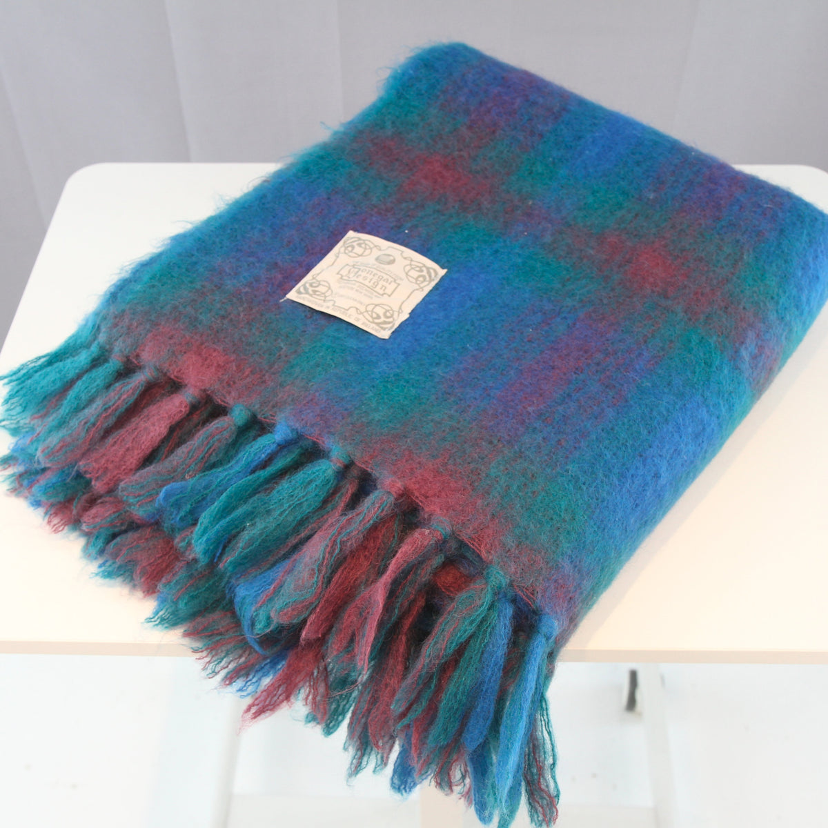 Vintage Donegal Design Mohair Wool Throw Blanket Ireland 57W x 62L