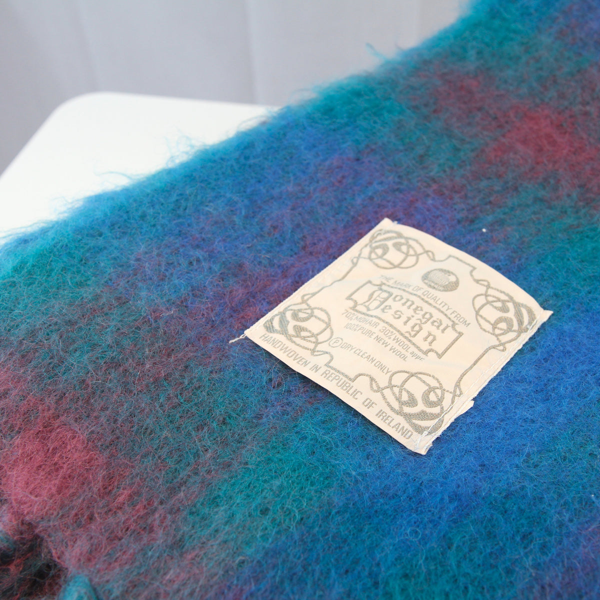 Vintage Donegal Design Mohair Wool Throw Blanket Ireland 57W x 62L